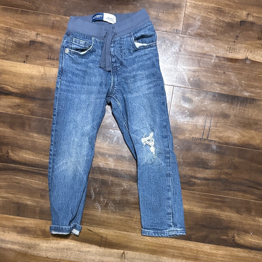 Old Navy Kids Distressed Blue Jeans with Gray Waistband